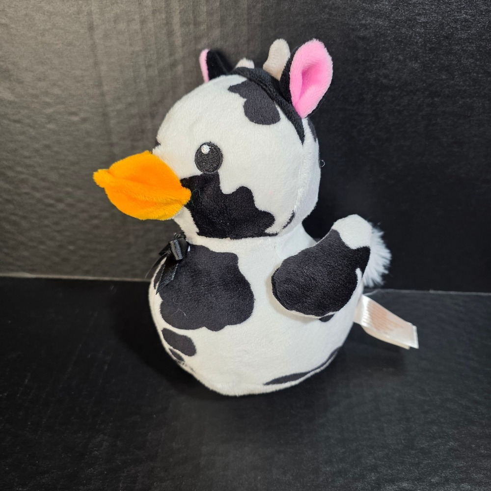 MTY International Cow Print Duck Plush 8" Stuffed Animal Toy Black White Spotted